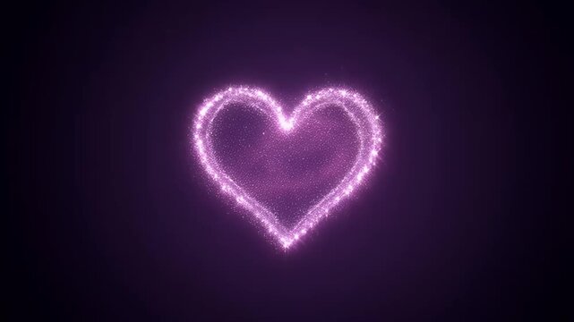 Sparkling heart shape glowing in a soft purple ambient space of love