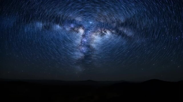 Mesmerizing Star Trails and Milky Way Over a Mountain Landscape at Night