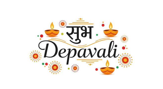 Vector Diwali festival greeting with lamps and decorations
