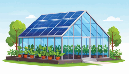 Fototapeta premium Sustainable Smart Greenhouse Utilizing Solar Panels for Eco-Friendly, Controlled Environment Agriculture (CEA)