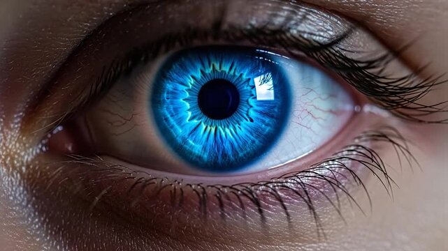 Macro Close Up Of A Bright Blue Eye With Eyelashes.
