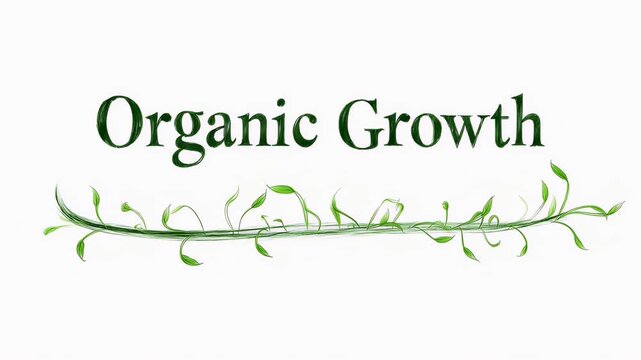 Illustration of organic growth concept with stylized green font and vines