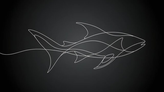 Minimalist continuous line drawing of a shark on dark background for marine and ocean themes