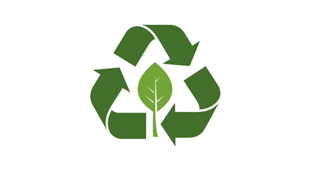 Obraz premium Green Recycling Symbol with Leaf Icon.