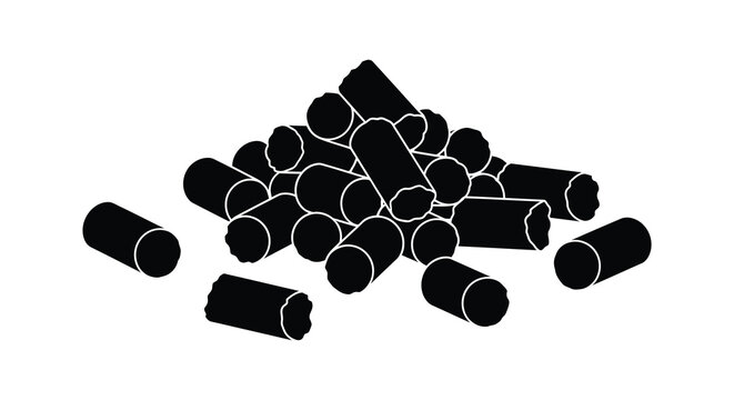 A striking black silhouette depicts a haphazard pile of logs and branches creating a rustic scene silhouette