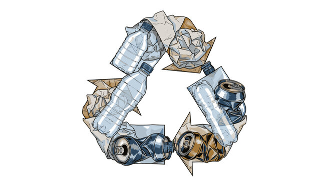 Recycling Symbol Made from Crushed Aluminum Cans.