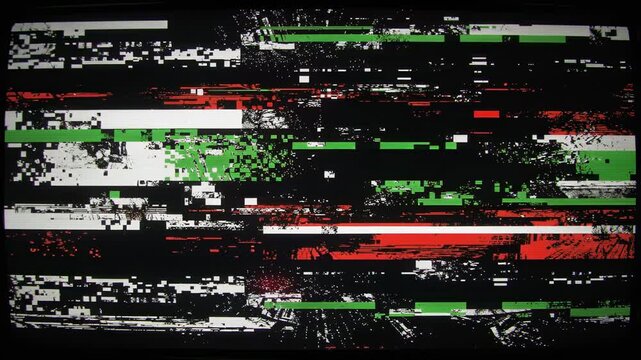 Abstract digital glitch background with red green and white pixelated distortion for technology and cyber themes