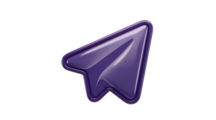 A shiny dark purple paper airplane icon on a transparent background