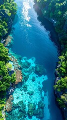 Obraz premium Aerial view of a serene river flowing through a lush landscape