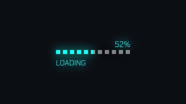 8-Bit Style Blue Progress Indicator Video with Percentage Counter Isolated