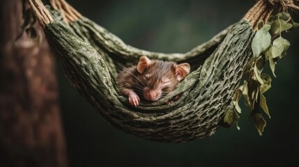 Sleeping Rat in a Cozy Fabric Hammock