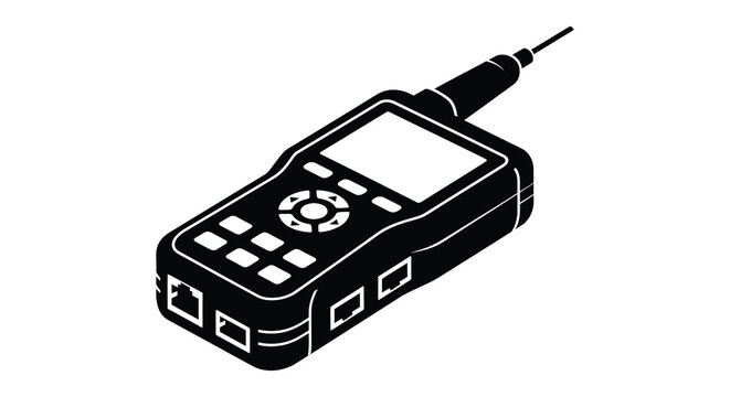A detailed black silhouette illustration of a handheld gps device with antenna showing its controls and design silhouette
