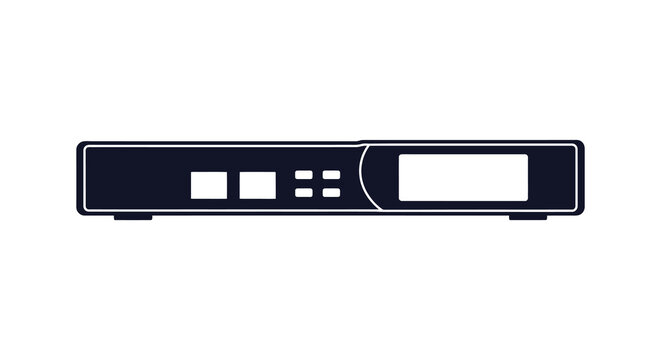 A stark black silhouette of a set top box with visible buttons and ports on a white background silhouette