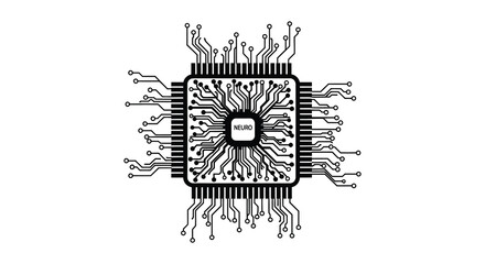 A detailed illustration of a computer chip with intricate circuitry resembling a human brain a striking silhouette © jivect02