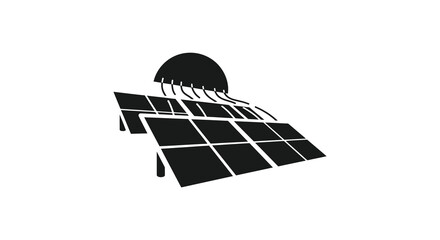 A striking black silhouette depicts a solar panel array with a rising or setting sun a clean energy symbol silhouette © jivect02