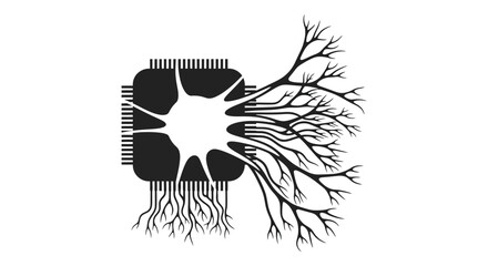 A striking black and white image depicting a fusion of technology and nature in silhouette high quality professional © jivect02