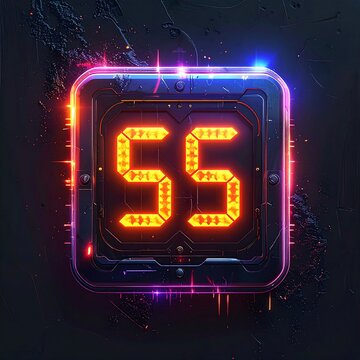 Glowing digital clock face displaying the number 55 against a dark texture