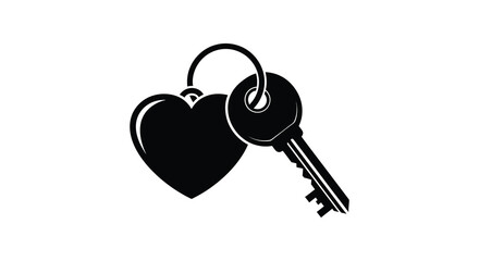 A striking black silhouette depicts a heart shaped lock and a key symbolizing love security and access silhouette © jivect02