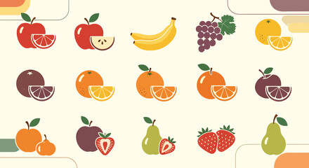 Obraz premium Assorted Fresh Fruits Collection: Apples, Bananas, Grapes, Oranges, Pears, Strawberries