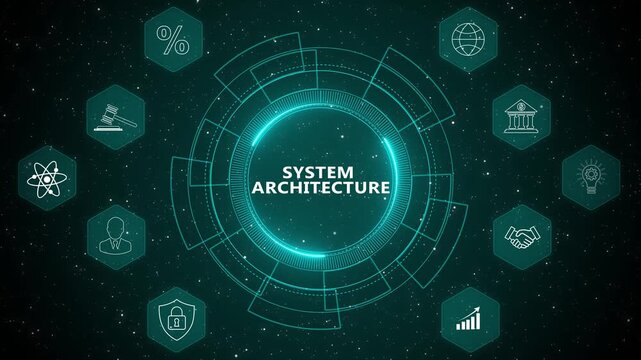 Futuristic system architecture interface with advanced digital technology network structure and computing platform animation