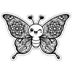 Butterfly Coloring Page for Kids with Dashed Cut Line | Cute Butterfly Craft Template Black and White Outline Printable Spring Insect Coloring Activity for Preschool Kindergarten Classroom
