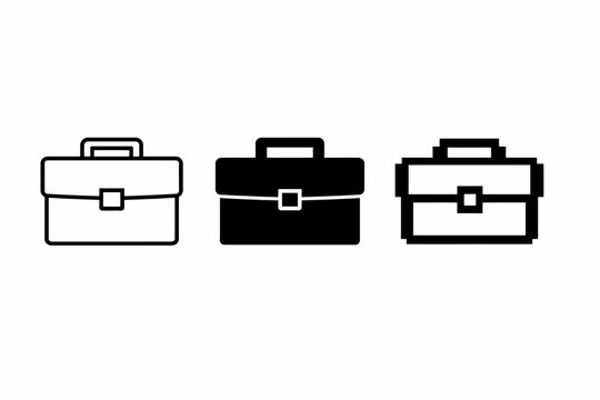Minimalist line art icon set: briefcase designs in black and white