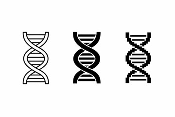 Monochrome dna helix set: outline, silhouette, pixel styles