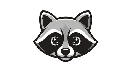 Obraz premium Raccoon face cartoon illustration with big eyes and cute expression on white background vector graphic