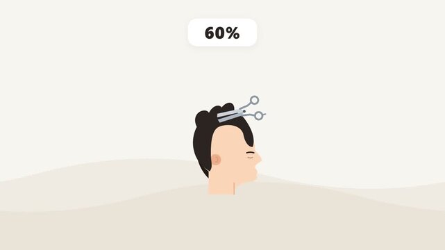 Animation of a man getting a haircut with scissors