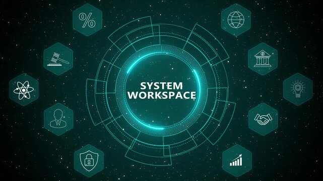 Advanced system workspace dashboard with interactive digital technology environment and modern computing platform animation