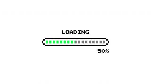 8-Bit Retro Progress Indicator with Green Blocks and Percentage Counter