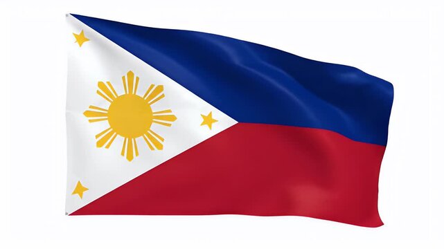 Waving flag with blue, red, white sections, sun and stars