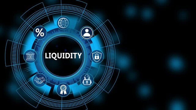 Futuristic liquidity dashboard with digital financial analytics system and advanced cash management evaluation animation