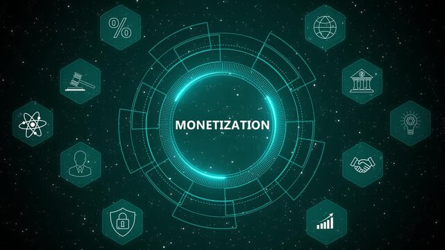 Advanced monetization interface with digital revenue strategy analytics and business profit optimization system animation