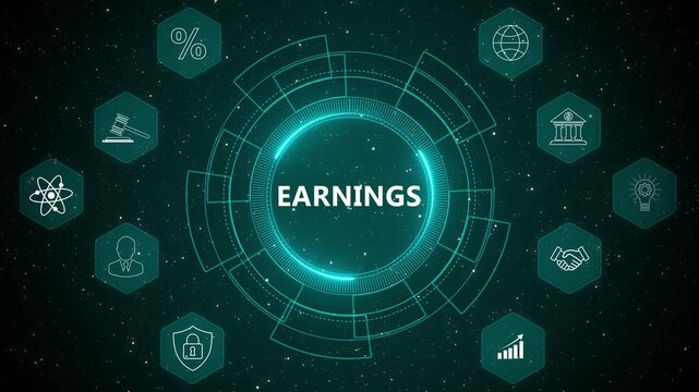 Advanced earnings analytics interface with digital financial performance monitoring and business income evaluation animation