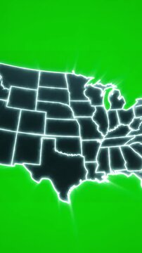 Green Screen map of united states america showing different animated usa contiguous lower 48 u s state on an isolated chroma key background scene 1 with distortion, overlay, glitch, static noise, scan