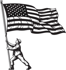Patriotic Man Holding American Flag Vector Illustration