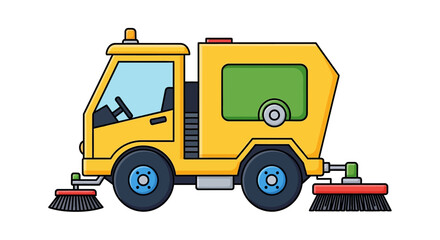 Yellow Street Sweeper Truck Vehicle.