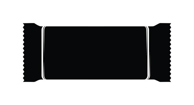 A simple flat illustration of a rectangular chocolate bar with wrapper details presented as a silhouette high quality