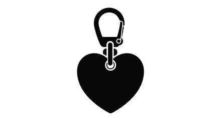 A striking black heart shaped keychain design with a carabiner clip presented as a distinct silhouette high quality professional © Jahid