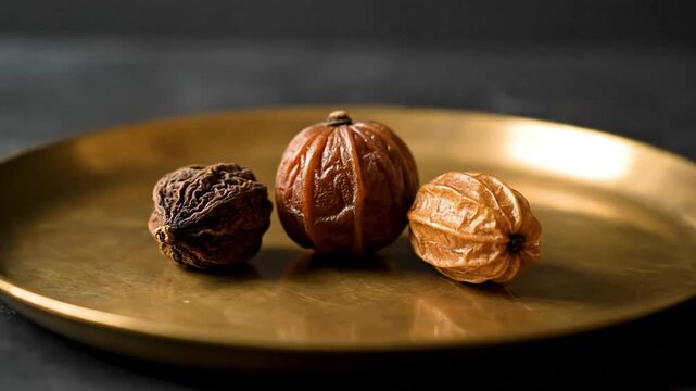 Triphala Ayurvedic Herbal Ingredients on a Gold Plate