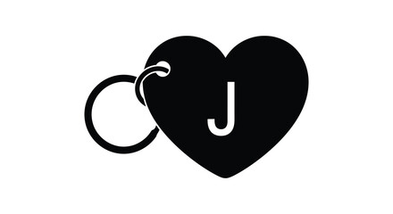 A striking black heart shape with the letter j inside connected to a circular element silhouette high quality © Jahid