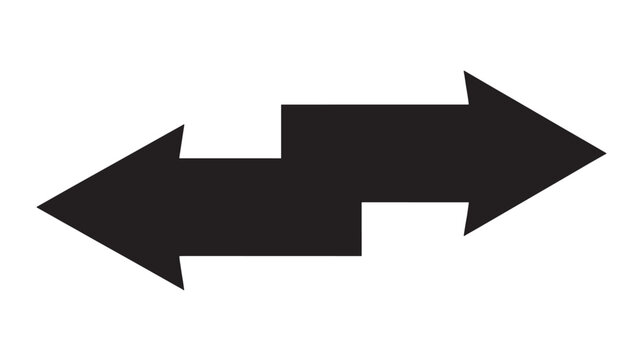 Arrows black isolated graphic symbol with two opposite directions pointing left and right on white background