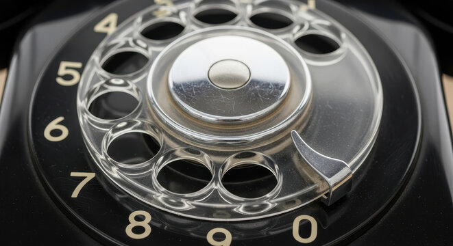 Vintage rotary phone close-up view with nostalgic mood and black background
