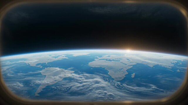 Breathtaking panorama of Earth from an orbital vantage point, with the sun's golden rays kissing the horizon and illuminating the planet's curvature