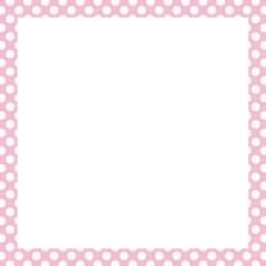 Obraz premium Pink square frame with white polka dot pattern for card print, polaroid photo, ad template, poster, book cover, notepad, sticky note, memo, banner, border, postcard, standee, paper design, decoration