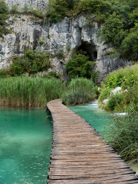 Bridge over water in Plitvice Lakes, Croatia 