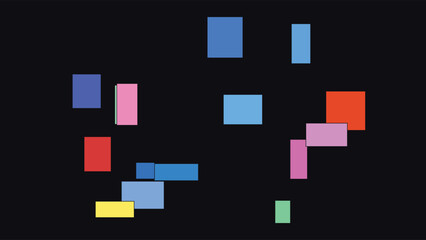 Stained glass inspired abstract art featuring geometric shapes and colorful patterns, arranged in a modern mosaic style against a dark background