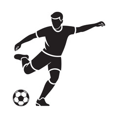 Silhouette of a soccer player in motion with a soccer ball