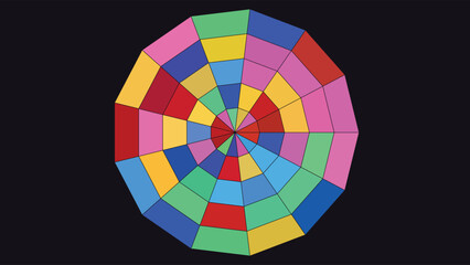 Obraz premium Stained glass-inspired mosaic art featuring vibrant, multicolored tessellation patterns in a circular geometric design, isolated on black